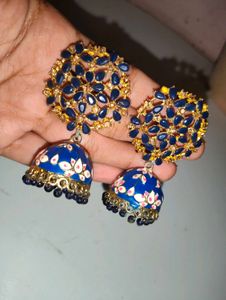Blue Floral Jhumka Earrings