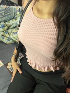 Pink Halter Top with Ruffle Detail