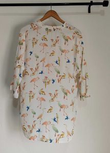 Zara Flamingo Bird Print Tunic Blouse