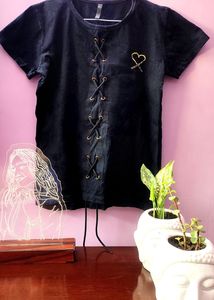 Black Round Neck Casual Top (Women)