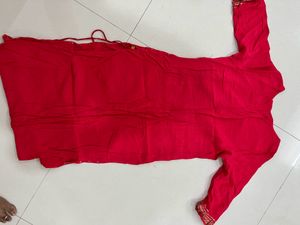 Aurelia Pink And Golden Straight Kurta - Medium