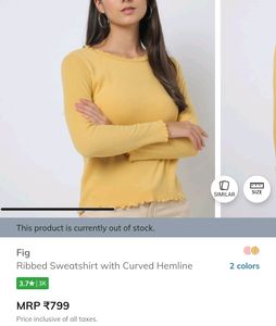 FIG Ribbed Sweatshirt Mustard Color Large Size