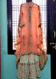 Peach Kurta Set With Garara