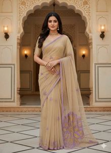 Elegant Beige Net Saree