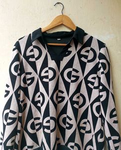 Patterned Collared T-Shirt Top (Women)
