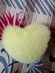 Fluffy Yellow Heart Keychain