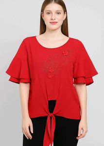 Red Floral Embellished Top
