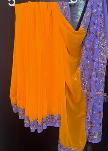 Mango Yellow With Violet Saree