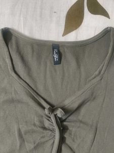 Olive Green Tie-Front Top