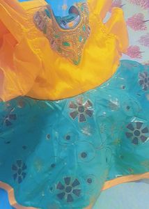 Festive Yellow & Teal Kids Dress