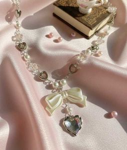 Bow Heart Pearl Necklace