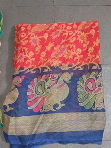 Red & Blue Peacock Saree