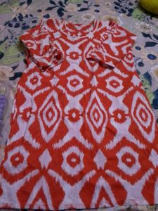 Orange White Print Dress