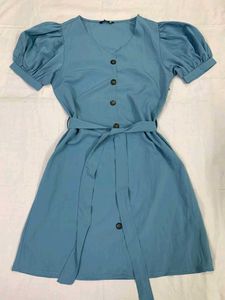 Cute Blue Puff Sleeve Dress