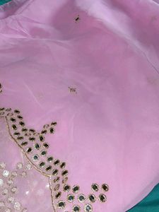 Pink Mirror Work Dress Material