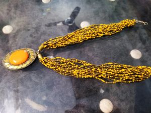 Partywear Pendant Set In Orange Nd Yellow Colour C