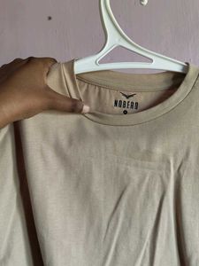 Cropped Beige Tee with Raw Hem