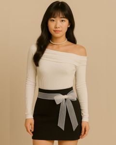 Off Shoulder Top & Bow Skirt Set Feminine Elegance