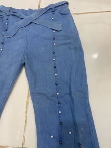 Beaded Denim Flare Pants