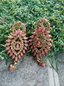 Elegant Pink &amp; Gold Earrings