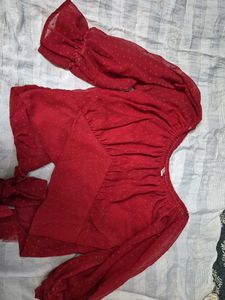 Red Swiss Dot Long Sleeve Top