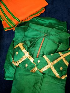 Pure Silk Bottle Green Gotta Patti Patiala Suit 💚