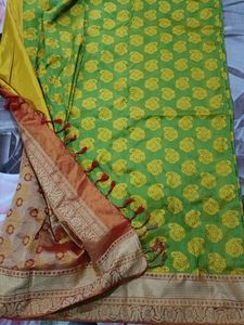 Silk Saree Printed With Red Border