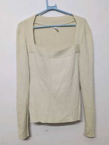 Square Neck Ribbed Knit Top