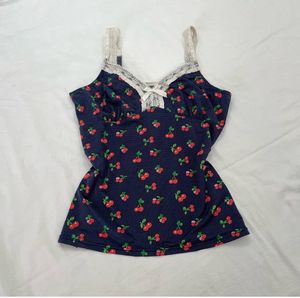 🍒y2k cherry Prints Lace Details Tank Top