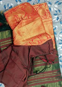 Elegant Green &amp; Gold Kanjivaram Silk Saree