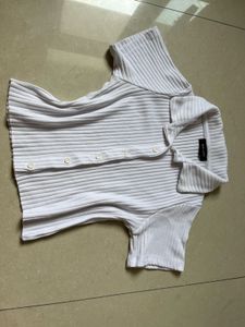 White Ribbed Button-Up Top