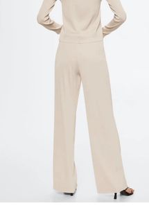 Mango Solid Ribbed Pleated Parallel Trouser
