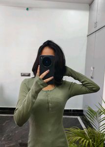 Olive Green Ribbed Dress