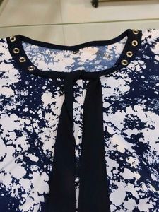 White &amp; Blue Colour Tie Die Textured Print Tunic