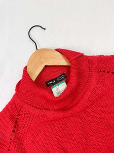Shein Oversized Hot Red Knit Turtleneck Sweater B