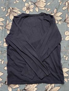 WROGN Men Navy Blue Striped Round Neck PureCotton