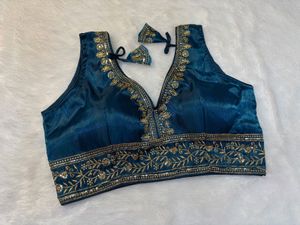 Embroidered Teal Blouse