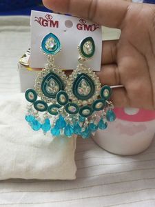 Teal Beaded Drop Earrings