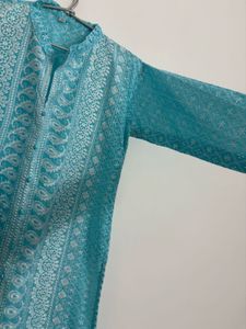 blue chikankari kurti