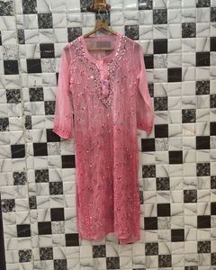Pink Chikankari Mirror  Set