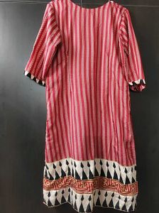 XL Red-Maroon Semi Silk Striped Kurta