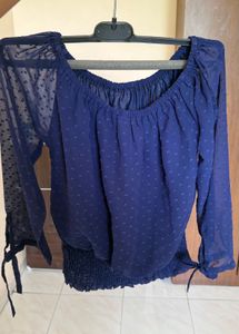 Chic Navy Blue Sheer Top