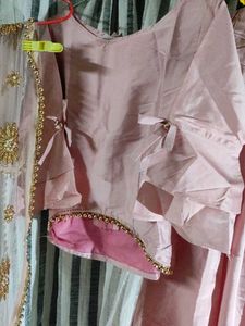 Pink Satin Skirt and Blouse Set