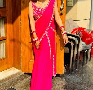 Pink Ready to wear saree/Pre drapped Saree