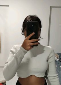 White Long Sleeve Crop Top