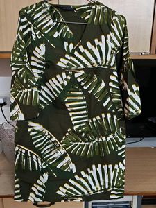 Green Leaf Print Dress