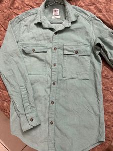 Zara Corduroy Torquoise Blue Shirt