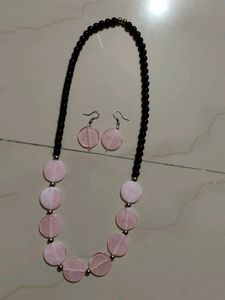 Pink Disc Necklace &amp; Earring Set