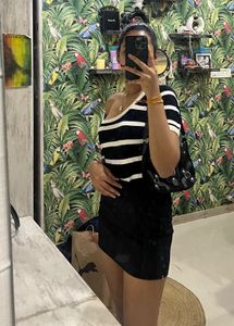 Striped Off-Shoulder Top &amp; Skirt