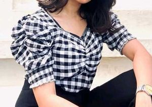 Gingham Puff Sleeve Top